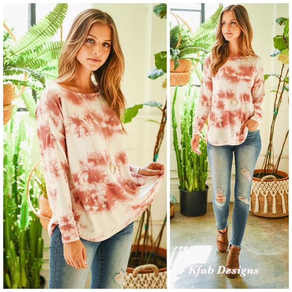 ❤️LAST 2! Wine Long Sleeve Tie Dye Boat Neck Top! - Picture 6 of 6